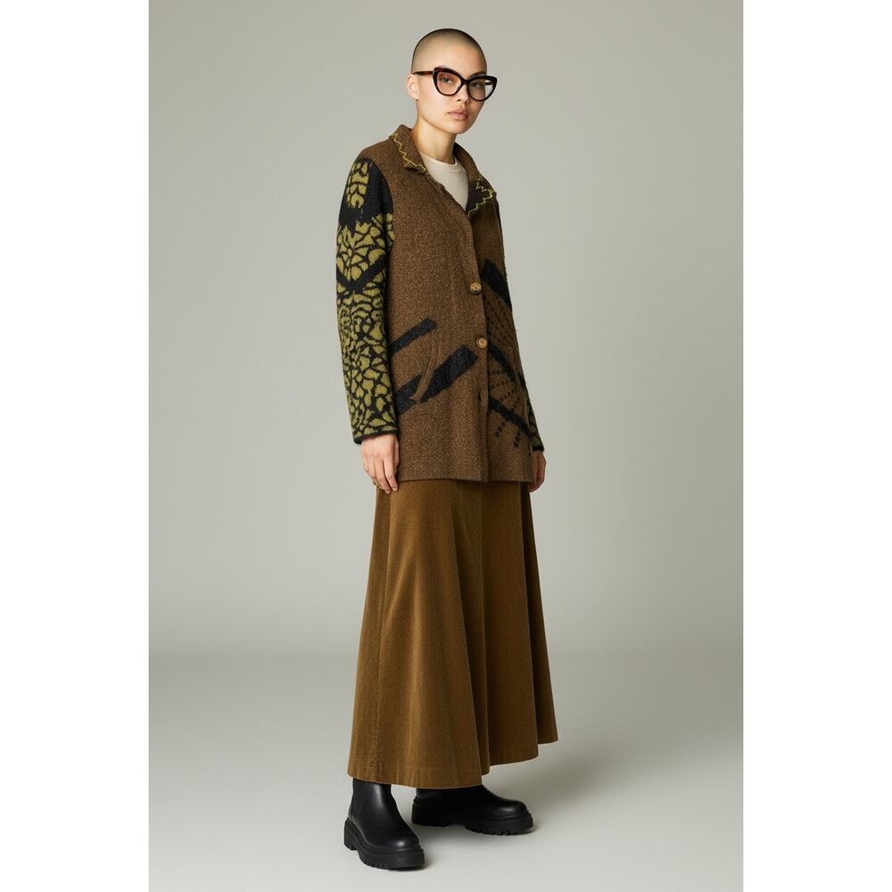 Women’s Art to wear Funky Boho Fuzzy Cardigan Acrylic Green Brown Black S